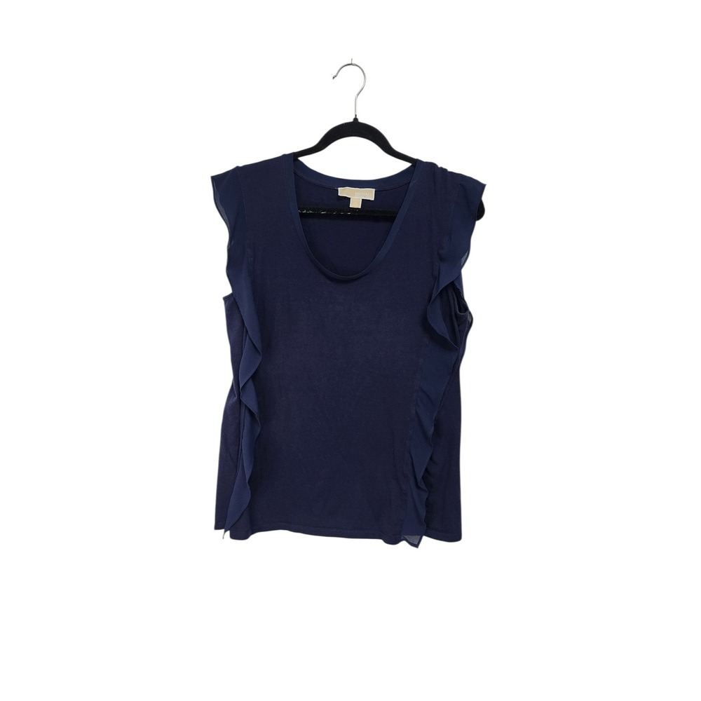 Michael‎ Kors Ruffle Sleeveless Top Women XL Navy Blue Excellent